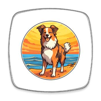 Scotch Collie Hund Rasse Cartoon Kawaii Clipart Hund - Viereckiger Kühlschrankmagnet - Weiß - Vorne