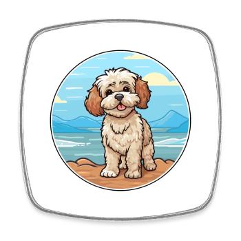 Shih Poo chien race dessin animé Kawaii Clipart chien animal de compagnie - Magnet carré - blanc - Devant