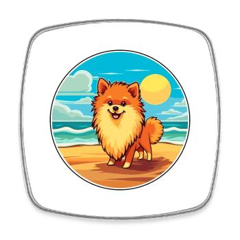 Spitz chien race dessin animé Kawaii Clipart aquarelle - Magnet carré - blanc - Devant