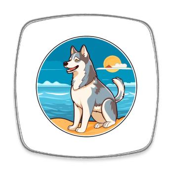 Husky sibérien chien race Cartoon Kawaii Clipart - Magnet carré - blanc - Devant
