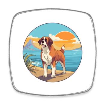 St Bernard Dog Breed Cartoon Kawaii Clipart Dog - Square fridge magnet - white - Front