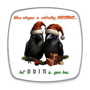 Hugin et Munin avec un dicton de Noël amusant - Magnet carré - blanc - Devant