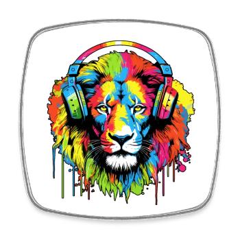 Lion with headphones Lion Head Lions - Square fridge magnet - white - Front