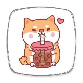 Le chien mignon et potelé Shiba Inu aime le thé à bulles - Magnet carré - blanc - Devant