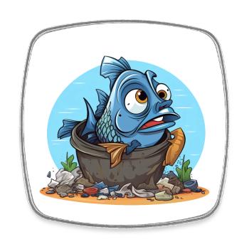Verzweifelter Fisch Umweltverschmutzung Shirt - Viereckiger Kühlschrankmagnet - Weiß - Vorne