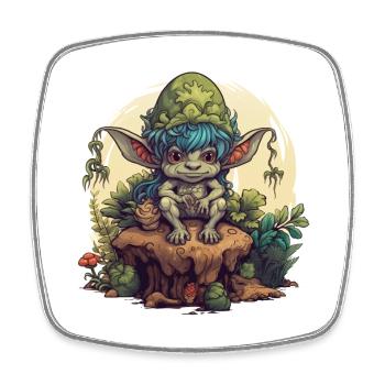 Mushroom Leprechaun Tree Trunk Forest Fantasy Shirt - Square fridge magnet - white - Front