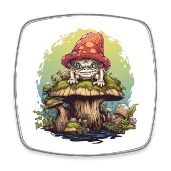 Naughty Mushroom Creature on Mushroom Forest Fantasy Shirt - Square fridge magnet - white - Front