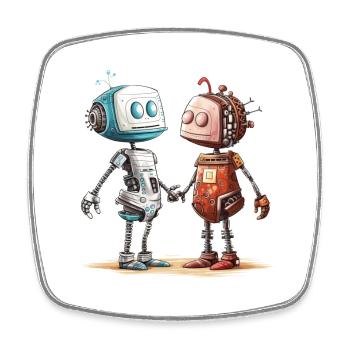 Verliebte Roboter Aus Einzelteilen Liebe Shirt - Viereckiger Kühlschrankmagnet - Weiß - Vorne