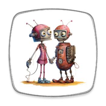 Verliebte Roboter Aus Einzelteilen Liebe Shirt - Viereckiger Kühlschrankmagnet - Weiß - Vorne