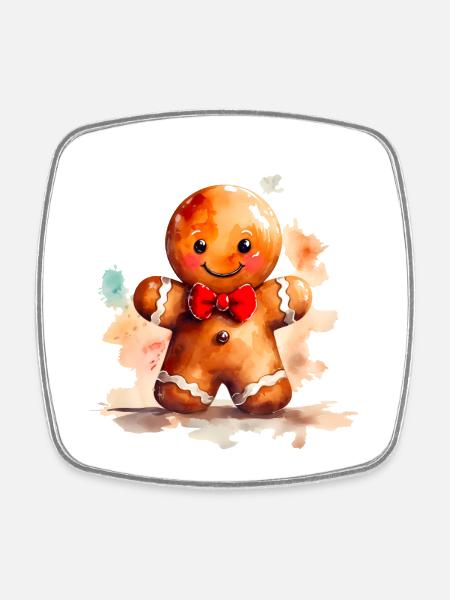 Watercolor Gingerbread Man - Square fridge magnet - white