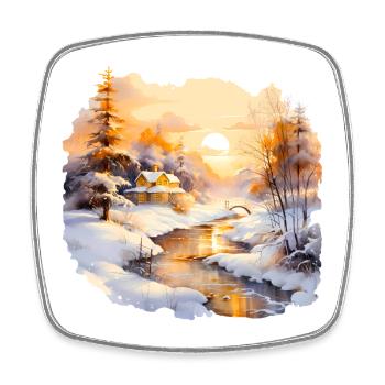Watercolor Winter Landscape - Square fridge magnet - white - Front
