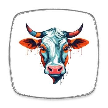 Vache Aquarelle Colorée Dessin Animé Kawaii Animal - Magnet carré - blanc - Devant