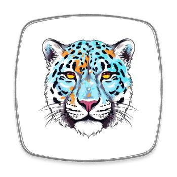 Snow Leopard Colorful Watercolor Cartoon Kawaii An - Square fridge magnet - white - Front
