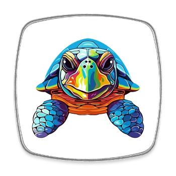 Turtle Colorful Watercolor Cartoon Kawaii Animal - Square fridge magnet - white - Front