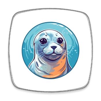 Seal Colorful Watercolor Cartoon Kawaii Animal - Square fridge magnet - white - Front