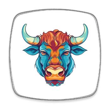 Bull Colorful Watercolor Cartoon Kawaii Animal - Square fridge magnet - white - Front