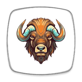 Buffalo Colorful Watercolor Cartoon Kawaii Animal - Square fridge magnet - white - Front