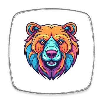 Ours Aquarelle Colorée Dessin Animé Kawaii Animal - Magnet carré - blanc - Devant