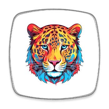 Leopard Colorful Watercolor Cartoon Kawaii Animal - Square fridge magnet - white - Front