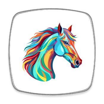 Pferd buntes Aquarell Karikatur Kawaii Tier - Viereckiger Kühlschrankmagnet - Weiß - Vorne