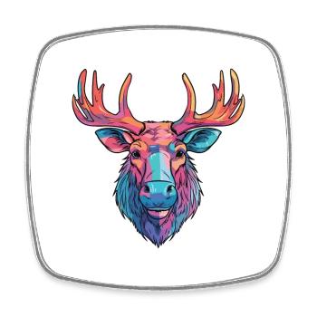 Moose Colorful Watercolor Cartoon Kawaii Animal - Square fridge magnet - white - Front