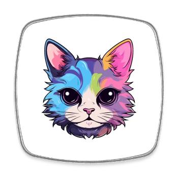 Kitten Colorful Watercolor Cartoon Kawaii Animal - Square fridge magnet - white - Front