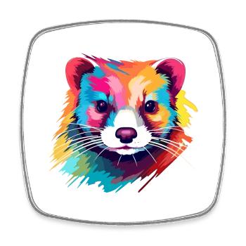 Ferret Colorful Watercolor Cartoon Kawaii Animal - Square fridge magnet - white - Front