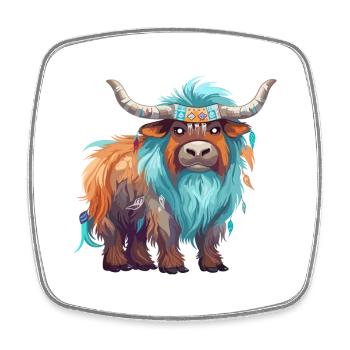 Yak Colorful Watercolor Cartoon Kawaii Animal - Square fridge magnet - white - Front