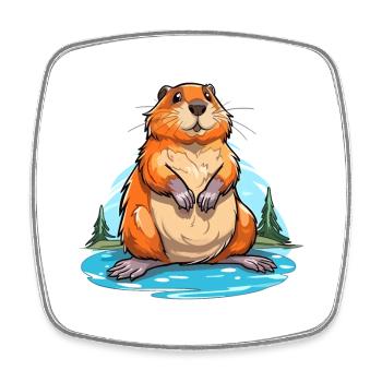 Beaver Colorful Watercolor Cartoon Kawaii Animal - Square fridge magnet - white - Front