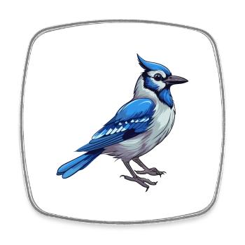 Blue Jay Colorful Watercolor Cartoon Kawaii Animal - Square fridge magnet - white - Front