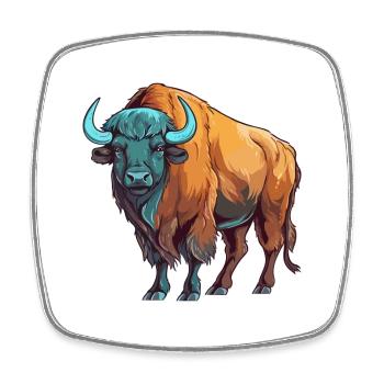 Buffalo Colorful Watercolor Cartoon Kawaii Animal - Square fridge magnet - white - Front