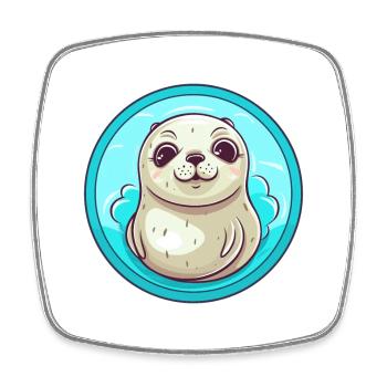 Seal Colorful Watercolor Cartoon Kawaii Animal - Square fridge magnet - white - Front