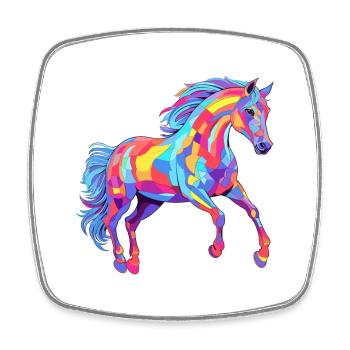 Pferd buntes Aquarell Karikatur Kawaii Tier - Viereckiger Kühlschrankmagnet - Weiß - Vorne