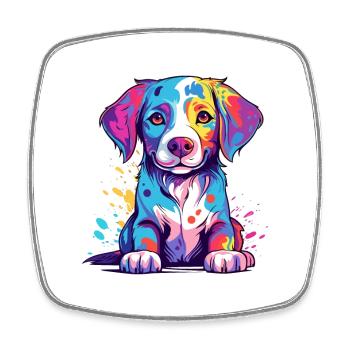 Chien Aquarelle Colorée Dessin Animé Kawaii Animal - Magnet carré - blanc - Devant