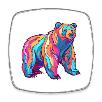 Ours Aquarelle Colorée Dessin Animé Kawaii Animal - Magnet carré - blanc - Devant