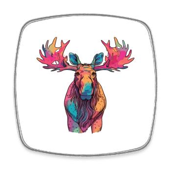 Moose Colorful Watercolor Cartoon Kawaii Animal - Square fridge magnet - white - Front