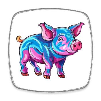 Pig Colorful Watercolor Cartoon Kawaii Animal - Square fridge magnet - white - Front