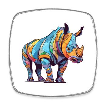 Nashorn buntes Aquarell Cartoon Kawaii Tier - Viereckiger Kühlschrankmagnet - Weiß - Vorne