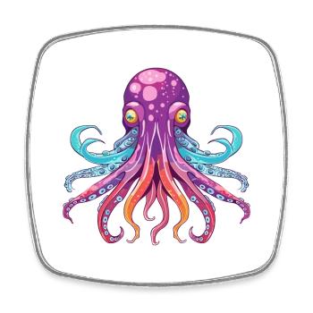 Squid Colorful Watercolor Cartoon Kawaii Animal - Square fridge magnet - white - Front