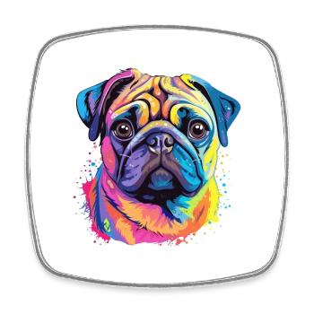 Mopshund buntes Aquarell Cartoon Kawaii Tier - Viereckiger Kühlschrankmagnet - Weiß - Vorne