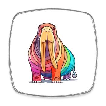 Walross Buntes Aquarell Cartoon Kawaii Tier - Viereckiger Kühlschrankmagnet - Weiß - Vorne