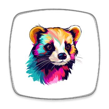 Ferret Colorful Watercolor Cartoon Kawaii Animal - Square fridge magnet - white - Front