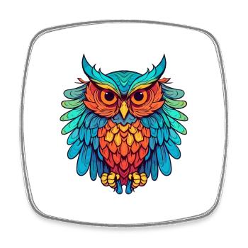 Owl Colorful Watercolor Cartoon Kawaii Animal - Square fridge magnet - white - Front
