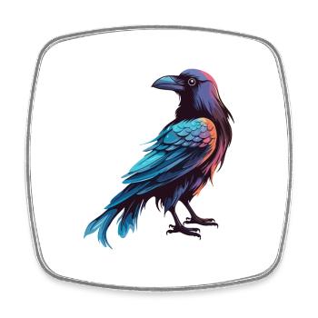 Crow Colorful Watercolor Cartoon Kawaii Animal - Square fridge magnet - white - Front