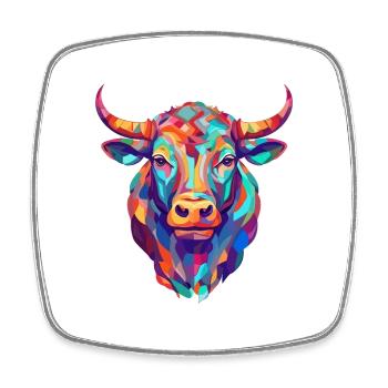 Bull Colorful Watercolor Cartoon Kawaii Animal - Square fridge magnet - white - Front