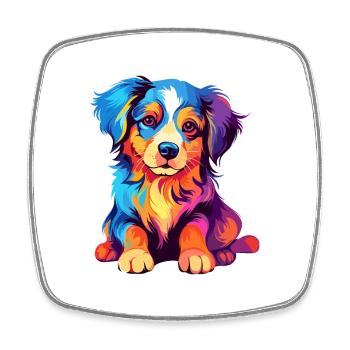 Chien Aquarelle Colorée Dessin Animé Kawaii Animal - Magnet carré - blanc - Devant