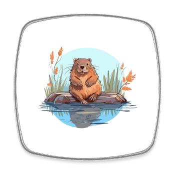 Beaver Colorful Watercolor Cartoon Kawaii Animal - Square fridge magnet - white - Front