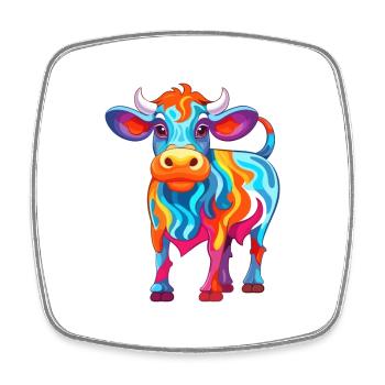 Vache Aquarelle Colorée Dessin Animé Kawaii Animal - Magnet carré - blanc - Devant