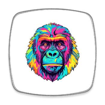 Gorilla Colorful Watercolor Cartoon Kawaii Animal - Square fridge magnet - white - Front