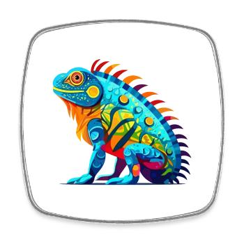 Iguana Colorful Watercolor Cartoon Kawaii Animal - Square fridge magnet - white - Front